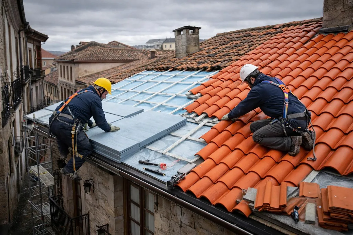Reforma de tejado con aislamiento térmico en Avilés, Asturias, por Construcciones Reformas Araujo.